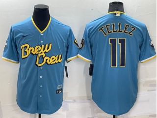 Nike Milwaukee Brewers #11 Rowdy Tellez City Cool Base Jersey Baby Blue