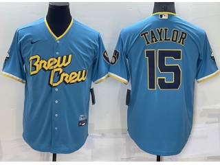 Nike Milwaukee Brewers #15 Tyrone Taylor City Cool Base Jersey Baby Blue