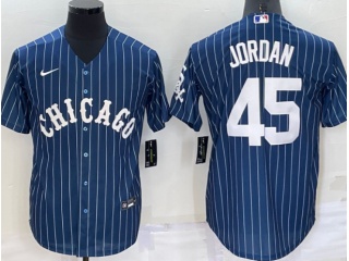 Nike Chicago White Sox #45 Michael Jordan Stripes Cool Base Jersey Blue With White