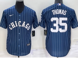 Nike Chicago White Sox #35 Frank Thomas Stripes Cool Base Jersey Blue With White