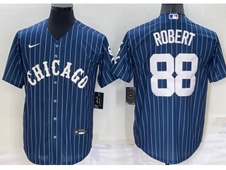 Nike Chicago White Sox #88 Luis Robert Stripes Cool Base Jersey Blue With White