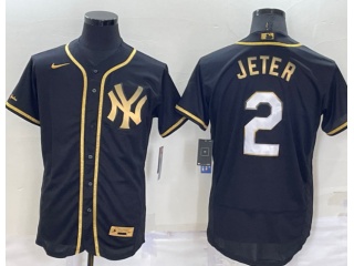 Nike New York Yankees #2 Derek Jeter 3rd Flexbase Jersey Black Golden