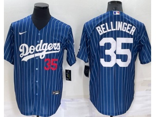 Nike Los Angeles Dodgers #35 Cody Bellinger Pinstrip Cool Base Jersey Blue