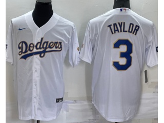 Nike Los Angeles Dodgers #3 Chris Taylor 2021 Gold Program Jersey White/Gold