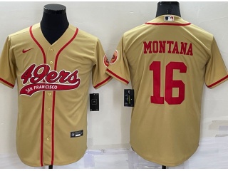 San Francisco 49ers #16 Joe Montana Baseball Jersey Gold