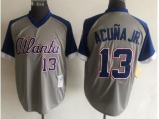 Atlanta Braves #13 Ronald Acuna Jr Throwback Jersey Grey