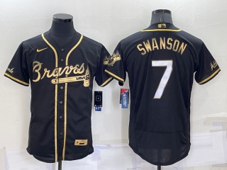 Nike Atlanta Braves #7 Dansby Swanson Flexbase Jersey Black Golden