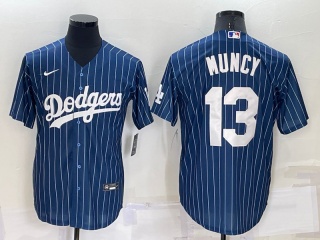 Nike Los Angeles Dodgers #13 Max Muncy Pinstrip Cool Base Jersey Blue