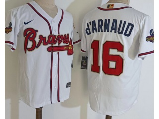 Nike Atlanta Braves #16 Travis D'Arnaud Program Champion Cool Base Jersey White Gold 