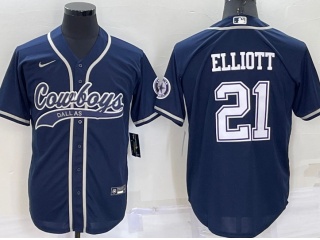 Dallas Cowboys #21 Ezekiel Elliott Baseball Jersey Blue