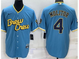 Nike Milwaukee Brewers #4 Pual Molitor City Cool Base Jersey Baby Blue