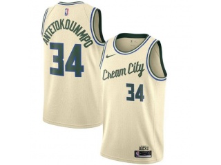 Nike Milwaukee Bucks #34 Giannis Antetokounmpo 2021 City Jersey Cream