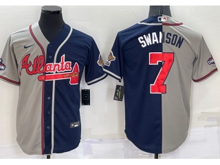 Atlanta Braves #7 Dansby Swanson Cool Base Jersey  Blue And Grey