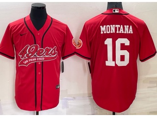 San Francisco 49ers #16 Joe Montana Baseball Jersey Red