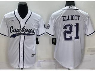 Dallas Cowboys #21 Ezekiel Elliott Baseball Jersey White
