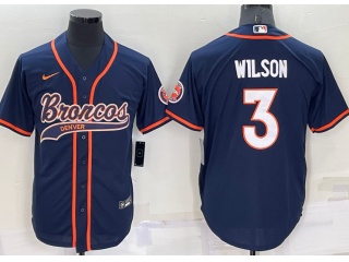 Denver Broncos #3 Russell Wilson Baseball Jersey Blue