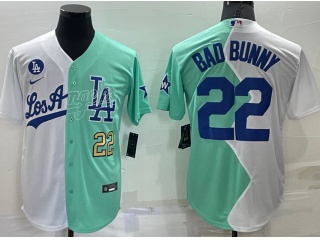 Los Angeles Dodgers #22 Bad Bunny  On Front Cool Base Jersey White With Golden Number