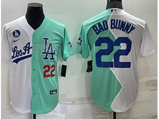 Los Angeles Dodgers #22 Bad Bunny  On Front Cool Base Jersey White With Red Number