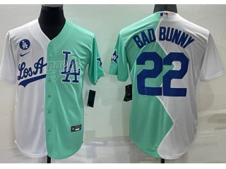 Los Angeles Dodgers #22 Bad Bunny  On Front Cool Base Jersey White With White Number