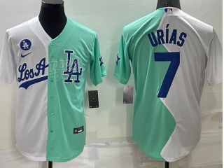 Nike Los Angeles Dodgers #7 Julio Urias White Cool Base Jersey White Teal