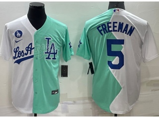 Nike Los Angeles Dodgers #5 Freddie Freeman Split Cool Base Jersey White Teal