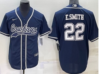 Dallas Cowboys #22 E.Smith Baseball Jersey Blue