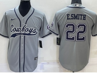 Dallas Cowboys #22 E.Smith Baseball Jersey Grey 