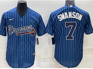 Nike Atlanta Braves #7 Dansby Swanson Cool Base Jersey Blue With White Stripes