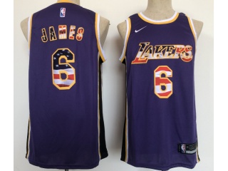 Nike Los Angeles Lakers #6 Lebron James July 4th Jersey Purple