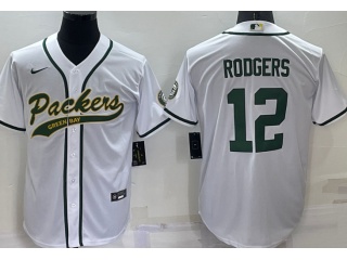 Green Bay Packers #12 Aaron Rodgers Baseball Jersey White