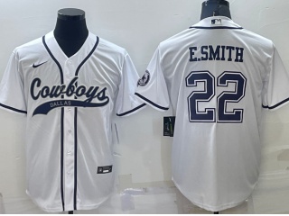 Dallas Cowboys #22 E.Smith Baseball Jersey White