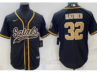 New Orleans Saints #32 Tyrann Mathieu Baseball Jersey  Black