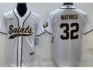 New Orleans Saints #32 Tyrann Mathieu Baseball Jersey White 