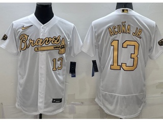 Nike Atlanta Braves #13 Ronald Acuna Jr 2022 All Star Flexbase Jerseys White 