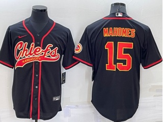 Kansas City Chiefs #15 Patrick Mahomes Baseball Jersey Black