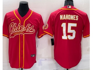 Kansas City Chiefs #15 Patrick Mahomes Baseball Jersey Red