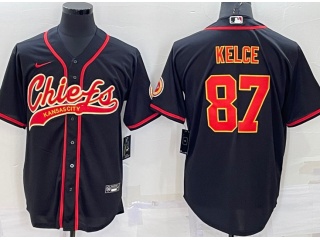 Kansas City Chiefs #87 Travis Kelce Baseball Jersey Black
