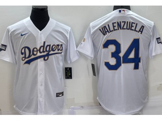 Nike Los Angeles Dodgers #34 Fernando Valenzuela White/Gold 2021 Gold Program Cool Base Jersey