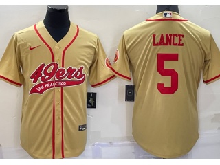 San Francisco 49ers #5 Trey Lance Baseball Jersey Gold
