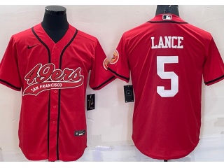 San Francisco 49ers #5 Trey Lance Baseball Jersey Red 