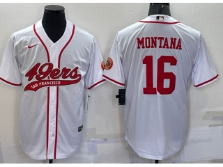 San Francisco 49ers #16 Joe Montana Baseball Jersey White