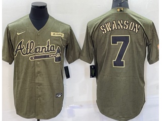 Nike Atlanta Braves #7 Dansby Swanson Salute To Service Jersey Green