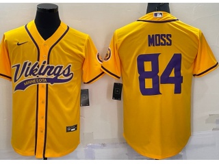 Minnesota Vikings #84 Randy Moss Baseball Jersey Yellow