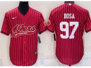 San Francisco 49ers #97 Nick Bosa Pinstrip Baseball Jersey Red
