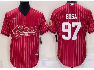 San Francisco 49ers #97 Nick Bosa Pinstrip Baseball Jersey Red 