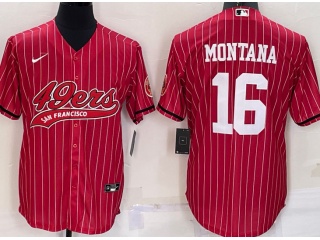 San Francisco 49ers #16 Joe Montana Pinstrip Baseball Jersey Red