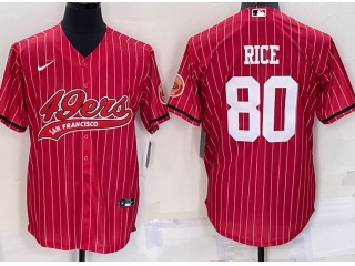 San Francisco 49ers #80 Jerry Rice Pinstrip Baseball Jersey Red 