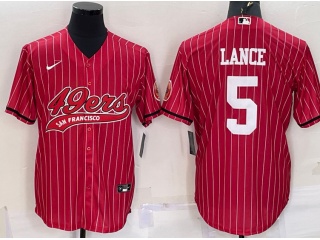 San Francisco 49ers #5 Trey Lance Pinstrip Baseball Jersey Red 