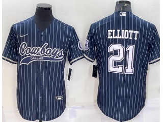 Dallas Cowboys #21 Ezekiel Elliott Pinstrip Baseball Jersey Blue 