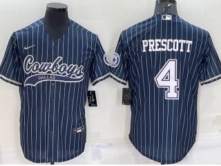 Dallas Cowboys #4 Dak Prescott Pinstrip Baseball Jersey Blue 